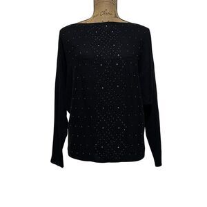 Questions? Black‎ Rhinestone Embellished Ribbed Sweater Party Cocktail Top Sz L